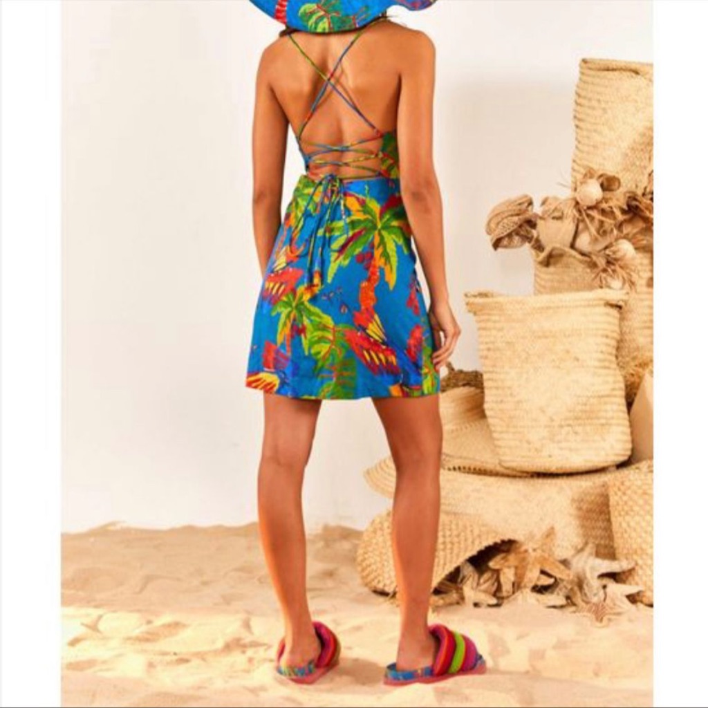 Farm Rio Mini Dress Tropical With Tie Back